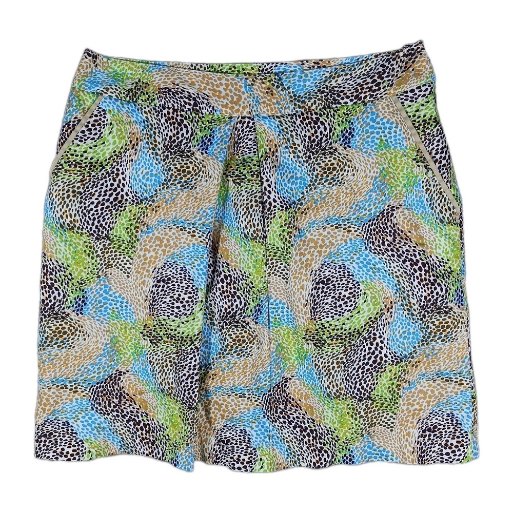 Peter Millar Golf Skirt Skort Women Size 4 Blue Brown Print Stretch Country Club